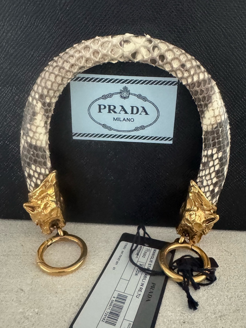 PRADA Rare NWT Panther Head Python Bag Handle Roccia Gold Tone